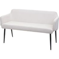 Sitzbank HHG-084, Esszimmerbank Bank Polsterbank Garderobenbank Rückenlehne Armlehne Stoff/Textil 133cm creme-weiß