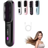 Brosse chauffante pour cheveux courts, Brosse à Lisser 3 Niveaux de Chauffage et écran LED et rechargeable via USB,Brosse lissante chauffante, légère et portable (Noir)