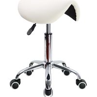 Tabouret selle de cheval réglable en hauteur 45-61 cm – Cuir PU blanc – 360° pivotant – 5 roulettes – Confortable pour bureau et spa – Kktoner