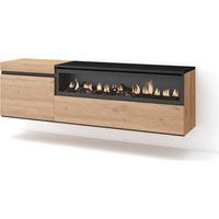 Skraut Home - Mueble TV, Televisión, Muebles de salón, almacenaje, 150x45x35cm, Para TV hasta 65", Chimenea eléctrica, Colgado, Suspendido, Estilo Moderno, Roble y negro