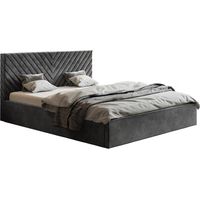 Lit double 140x200 cm Loris - Lit moderne avec sommier à lattes - Tiroir de lit & tissu velours - Lit de chambre (Gris foncé - Amor Velvet 4321)