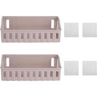 Free Punch Wall Mounted Shampoo Holder Storage Shelf Rack Organizer Bathroom SuppliesLight Coffee Color