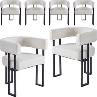 Chaises de Salle à Manger avec Accoudoirs : Chaises Rembourrées en Tissu Bouclé avec Piètement Noir Métallique