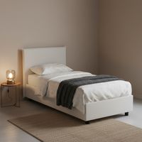 Dmora - Cama individual Daram, Cama contenedor con tapizado en ecopiel, 100% Made in Italy, Apertura lateral, adecuado para colchón Cm 80x190, Blanco