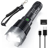 90,000 Lumens Rechargeable LED Flashlight, Powerful Super Bright XHP160 Flashlight with Battery, Zoomable, Waterproof, 5 USB Modes for Camping, Hiking, Outdoors, Emergency, WF1111