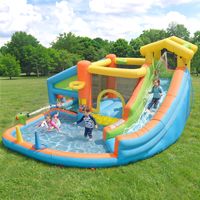 Kinder Wasserpark Hüpfburg 360x350x210cm mit Rutsche, Basketball & Spielküche, inkl. Gebläse