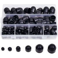 Packung mit 145 Gummi-Sechskantmutternabdeckungen, Schraubenkappen, Mutternsätzen aus Kunststoff mit Aufbewahrungsbox, 145 schwarze Teile M4 M5 M6 M8 M10 M12