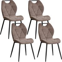 Wokaka Lot de 4 chaises - Chaise de salle à manger avec poignées - Dossier en Tissu - Marron vintage