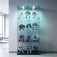 Vitrine en verre trempé 4 niveaux, Éclairage LED réglable, présentoir à double porte avec serrure, Protection anti-basculement – Dimensions 78.5x35x163 cm
