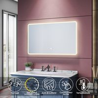 SIRHONA 1000x600mm Specchio da Bagno Antiappannamento con Illuminazione a LED Interruttore Tattile e Visualizza ora e temperatura Specchi da Parete Cosmetici a LED