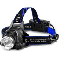 Lampe frontale LED puissante rechargeable – 3 modes, réglable, avec câble USB et 2 piles 18650 – pour pêche, vélo, randonnée, course, camping