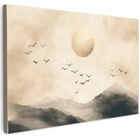 TABLEAU SUR TOILE Paysage - Japandi - oiseau Toile Peinture Grand Format XXL 150x100 cm