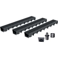 MEA – Pack de 3 caniveaux extérieurs en plastique recyclé noir – Largeur utile 10 cm – Résistance A15 – Évacuation optimale des eaux pluviales