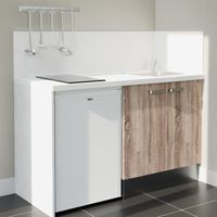 Kochnischen K17L-PT - 140 cm mit Arbeitsplatte und spüle - Holzfront - weiße Laminatplatte - Kredenzen ja + Haushaltsgeräte