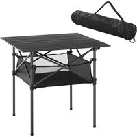 Opvouwbare aluminium campingtafel met netzak, draagbare picknicktafel voor kamperen, tuin, feestjes, picknicks, balkon, zwart, 70 x 70 x 69 cm