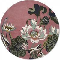 Tapis rond fait à la main Ø200cm rose et vert en laine motif floral pour chambre