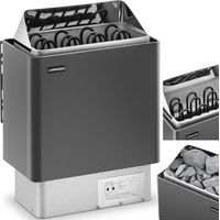 Elektrischer Saunaofen 5-9 m³ bis 110 °C 400 V 6 kW schwarz und silber