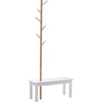 Panca appendiabiti da ingresso bambù bianco design legno 80x30x180cm