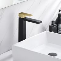 SUMERAIN Mitigeur de lavabo Noir Mat & Or Brossé à Haut Bec, Robinet de Lavabo monotrou à poignée unique