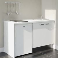 Kochnischen K17L-PT - 140 cm - Laminatplan, spüle Edelstahl, - Weiße Front - weiße Laminatplatte - Kredenzen nein + Haushaltsgeräte weiß