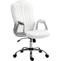 Silla de Escritorio Giratoria con Altura Ajustable Reposabrazos Respaldo Curvado Función de Basculante Blanco