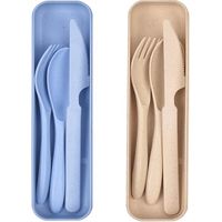 Ensemble de couverts de voyage avec étui, lot de 2 couverts en plastique réutilisables, fourchettes, cuillères, couverts de camping