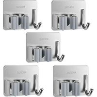 Adhesive wall broom holder, a versatile no-drill hook for kitchen, bathroom, or closet.