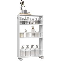 Carrello da Cucina e Bagno Salvaspazio a 3 Livelli con Barre Laterali e Ruote con Freni, Bianco