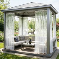 ROSNEK Rideau Voilage Extérieur Brodé Feuilles Anti-Moustique Passe-Tringle 140x225cm Blanc (Lot de 2)