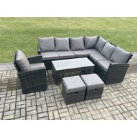 Fimous 9 Seat Outdoor Gartenmöbel-Set Ecksofa Set Outdoor Terrassen Sofa Tisch Set mit 2 kleine Fußhockern Sesseln Dunkelgrau gemischt