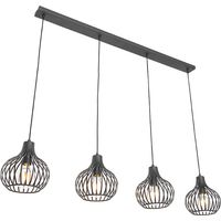 QAZQA Moderno Lámpara colgante moderna negra 4 luces - Saffira Aluminio Redonda /Alargada Adecuado para LED Max. 4 x 60 Watt