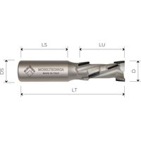 MTEC015.87 - FRESA HELICOIDAL DE DIAMANTE Z2+2 CUERPO DE ACERO PCD H2,5 MM - MOBILTECNICA .87D20 LU 52 DS20 LT112 Z(2+2)(12DP+1HW) AX20° DER H2,5