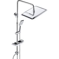 JOHO – Colonne de douche sans robinetterie chromée – XXL tête pluie rectangulaire 35x25 cm – Idéale pour rénovation – Tablette intégrée – Douchette 3 jets