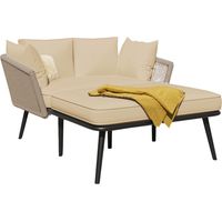 Canapé de jardin + chaise longue – 2 coussins + 2 dossards, housses amovibles lavables, acier galvanisé, corde tressée main, ultra-épais 10 cm – Khaki – Terrasse, balcon, piscine