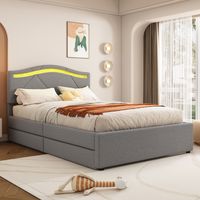 Bett Polsterbett Stauraum 90x200 LED Leinen OKMYHOME