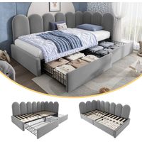 3FT Single Storage Daybed with Metal Slatted Bed Frame, 90x190cm Velvet Sofa Bed for Guest Rooms/Small Apartments(Mattress Not Included), Bed with Drawer Storage, Grey