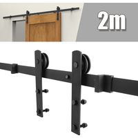 Aqrau 6,6Ft. 200cm Quincaillerie pour Porte Coulissante, Kit de Rail pour Porte Suspendue, Ensemble Complet Industriel avec Roulettes, Système de Porte Coulissante