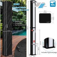40L Solar Heated Shower Camping Beach Poolside Shower with 360° Swivel Rain Head,Tap,210D Oxford Cover, Silver