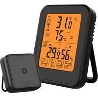 Digitales Thermometer Hygrometer Ultrixe, Innen- und Außenthermometer Hygrometer, mit drahtlosem Außensensor, LCD-Hintergrundbeleuchtung ℃/℉, für Büro, Zuhause, Schlafzimmer - Schwarz