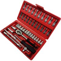1/4" Steckschlüsselsatz of 46-teilig, Silber, komplettes Mechanikerwerkzeug, enthält Steckschlüssel, Verlängerungen und Adapter, ideal für Präzisionsarbeiten of.