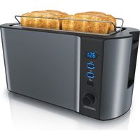 Arendo - Tostapane a 2 Fessure XXL - Scongela – Doppia Parete termoisolante - con Accessorio scalda Cornetto - 1500W - Vassoio raccogli briciole - Display con Tempo rimanente -Cool Grey