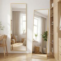Miroir sur Pied Design 177x77 cm - Grand Miroir Rectangulaire Mural ou Autoportant avec Cadre en Aluminium Antidéflagrant - Or