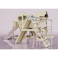 Polarplay Spielturm Gustav aus Holz in RosaTrapezschaukel