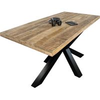 Esstisch Mango Massiv naturfarben 220 x 100 cm gerade Kanten Spider-Gestell schwarz RIO