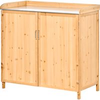 Armoire de jardin sur pied table de rempotage 2 en 1 - table de jardinage double porte, étagère, plateau tôle acier galvanisé - table de plantation bois de cèdre pré-huilé