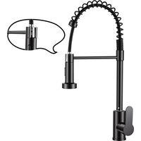 Küchenarmatur im Industriestil - Wasserhahn mit herausziehbarer Federbrause (2 Strahlarten), 360° schwenkbar, Aus Messing