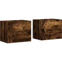 Lot de 2 tables de chevet murales avec deux tiroirs 45 x 30 x 35 cm bois d'ingénierie marron DEC036049