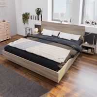Letto adulti 160x200 cm con 2 comodini e rete a doghe, struttura in legno, senza materasso