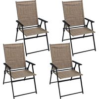 Lot de 4 Chaise de Jardin Pliantes Extérieur Chaise Aluminio Camping Max 113KG Portable Tissu en Polyester Respirant et avec Accoudoirs et Dossier Inclinable Balcon Marron