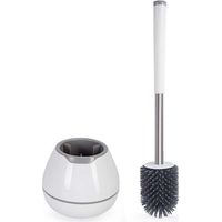 Set scopino e porta scopino per WC, spazzola per la pulizia del WC in silicone, accessori per il bagno con manico in alluminio - Bianco